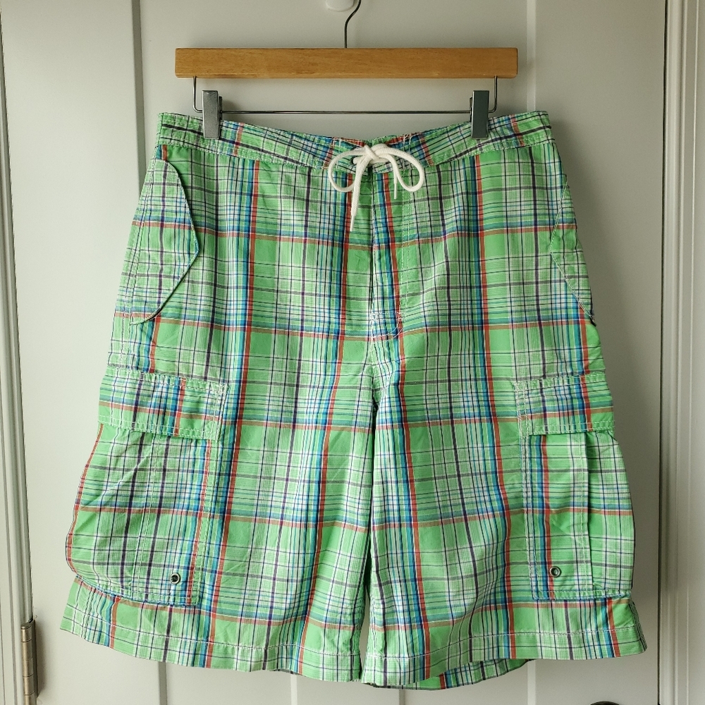 POLO Ralph Lauren Men's Swimsuit Cargo Style Green Plaid Size 34